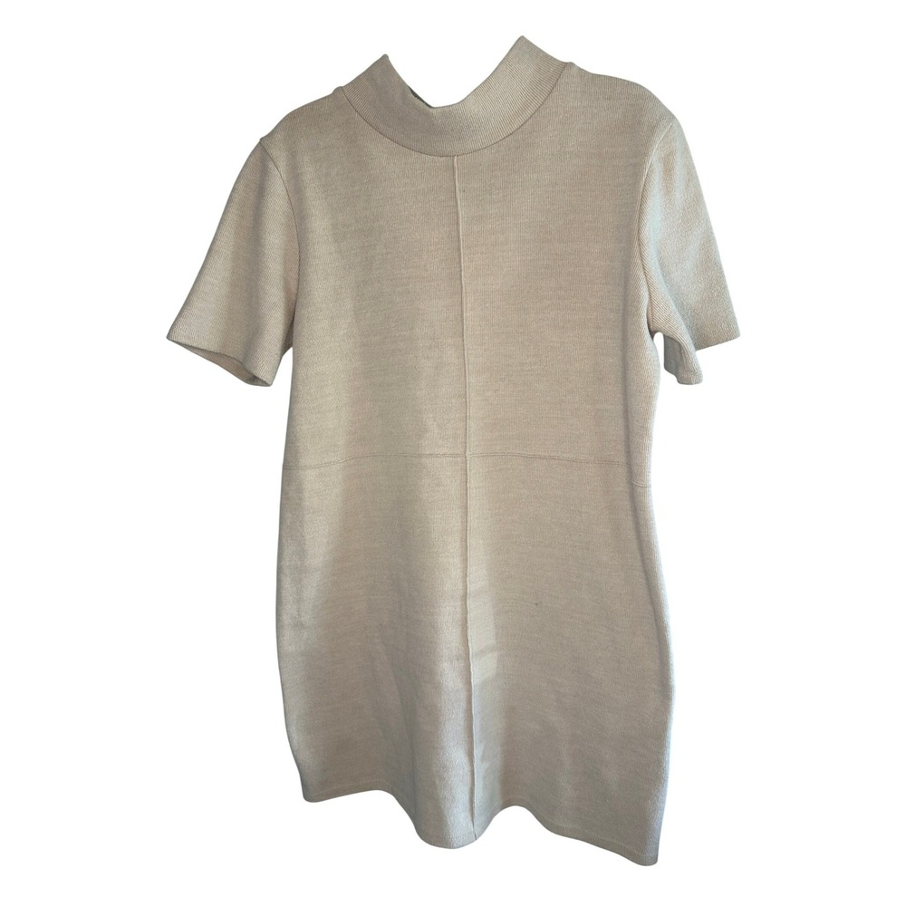 ZARA Women's Beige Mock Neck Short Sleeve‎ Mini Dress Size M